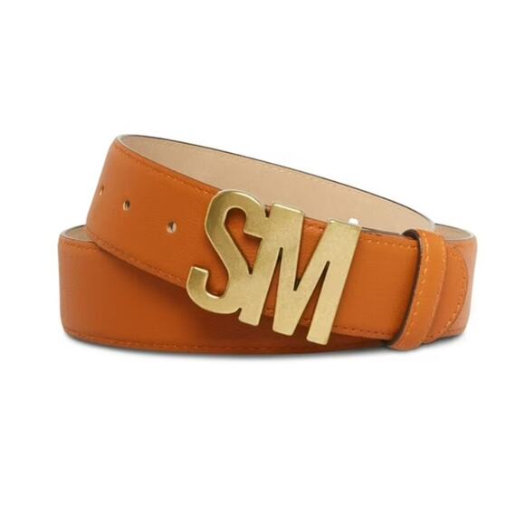 Steve Madden Women's Faux Leather SM Logo Belt, Cognac Brown, Size XL - Picture 1 of 2